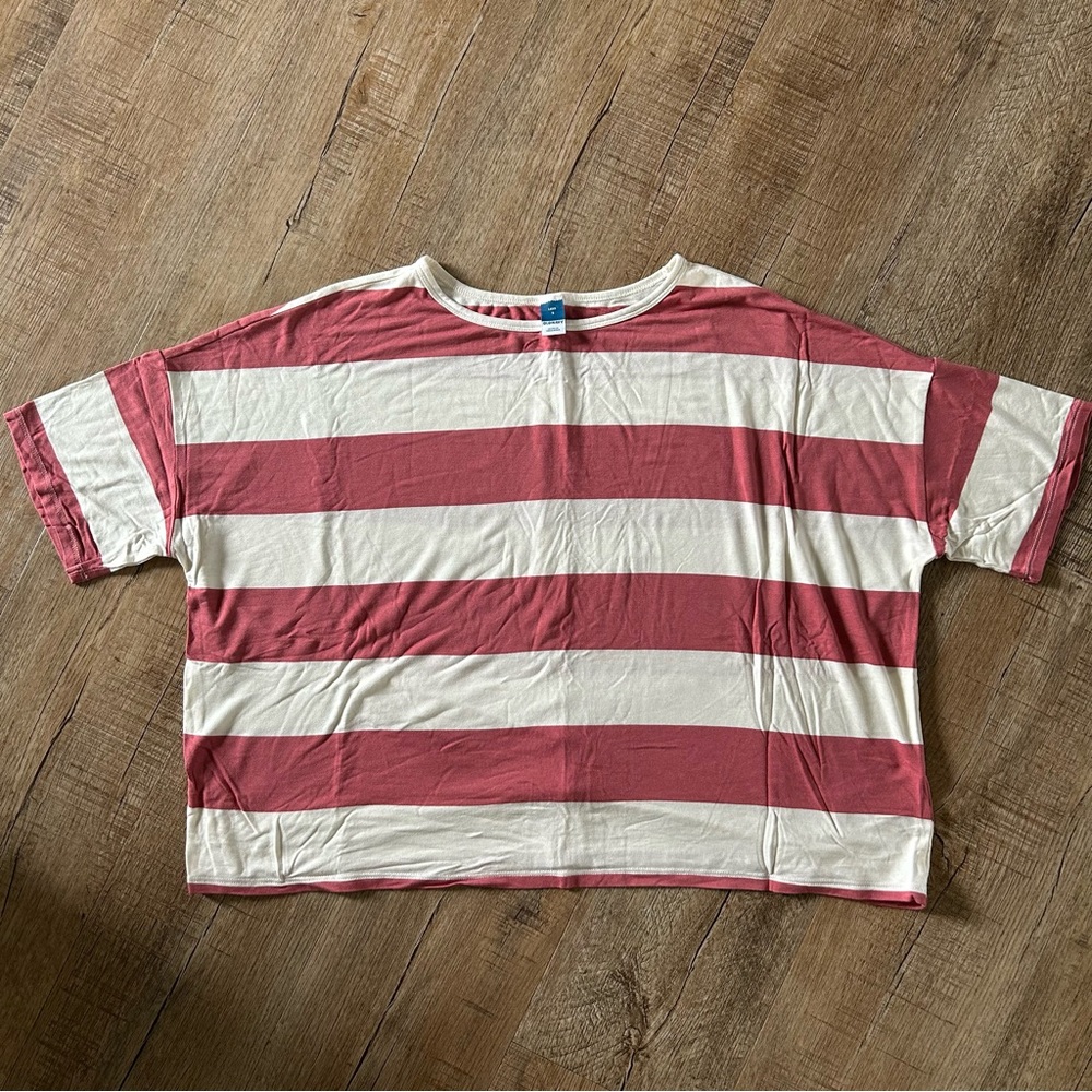 Old Navy dusty red and White Striped Tee